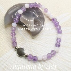 SIMPLE +Lavender Amethyst & White Jade Beaded Bracelet